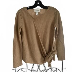PLY Cashmere Tan Wrap Sweater with Knot Detail - 100% Cashemere- Small